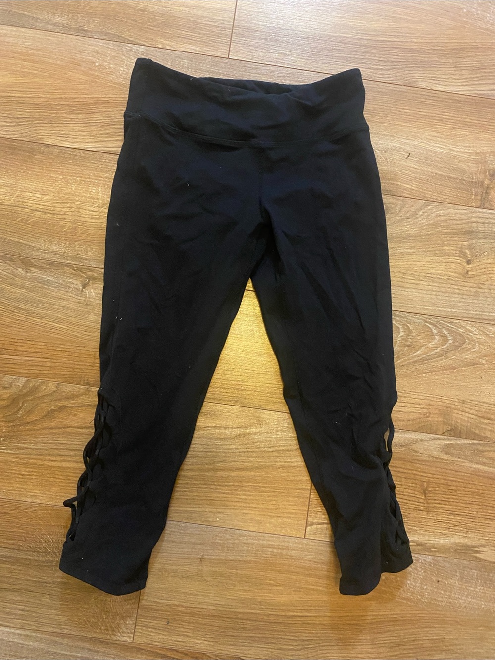 lululemon athletica Black Cropped Leggings with Side Lattice Detail